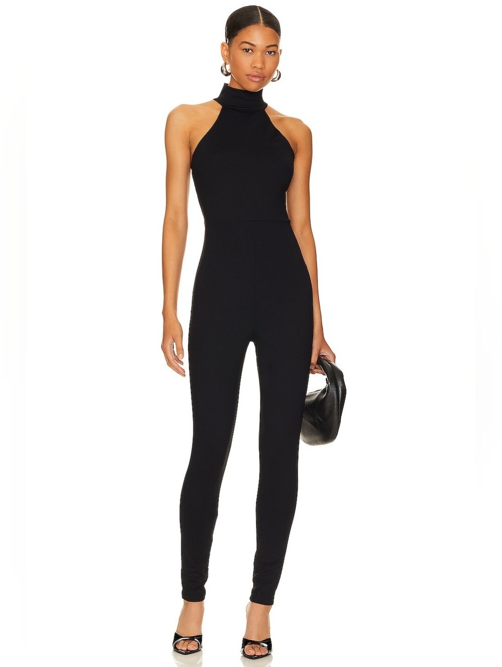 Susana Monaco Mockneck Halter Style Jumpsuit Sz Medium Black New w tags